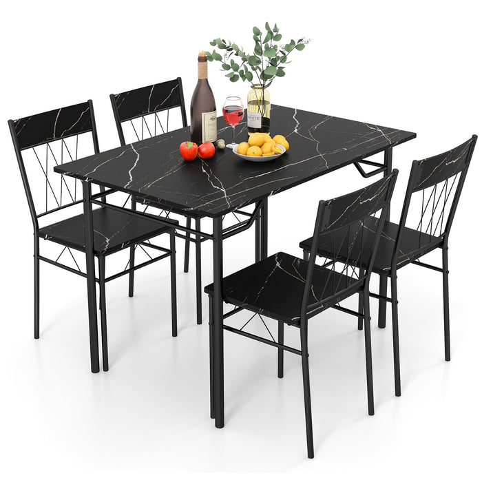 5-Piece Dining Table Set for 4 with Metal Frame for Living Room-Grey