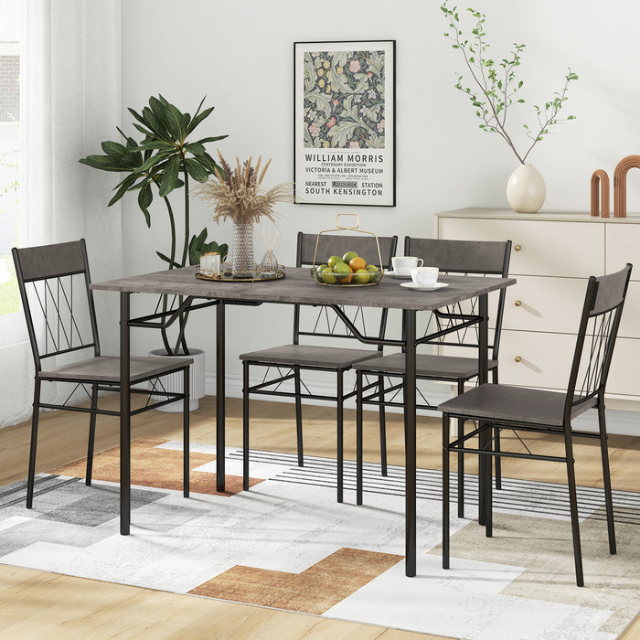 5-Piece Dining Table Set for 4 with Metal Frame for Living Room-Grey
