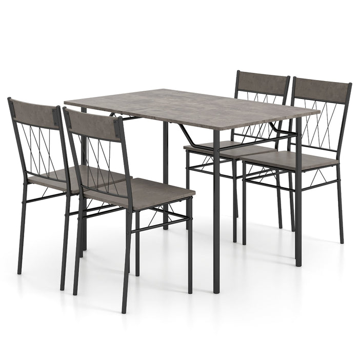 5-Piece Dining Table Set for 4 with Metal Frame for Living Room-Grey