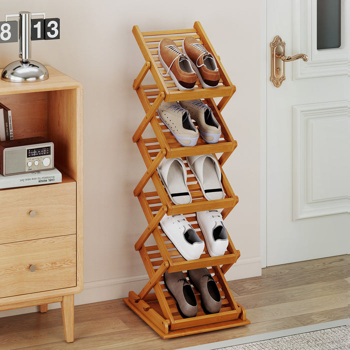 5-Pocket Foldable Bamboo Magazine Rack with 2 Adjustable Positions-