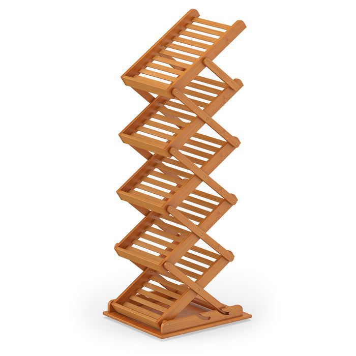 5-Pocket Foldable Bamboo Magazine Rack with 2 Adjustable Positions-