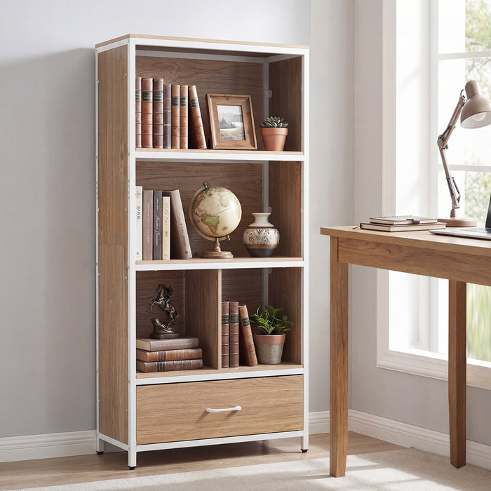 5-Tier Bookshelf Freestanding Bookcase with 4 Storage Compartments-Rustic Brown