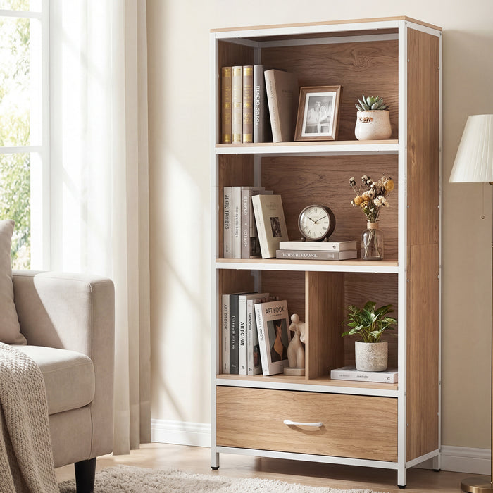 5-Tier Bookshelf Freestanding Bookcase with 4 Storage Compartments-Rustic Brown