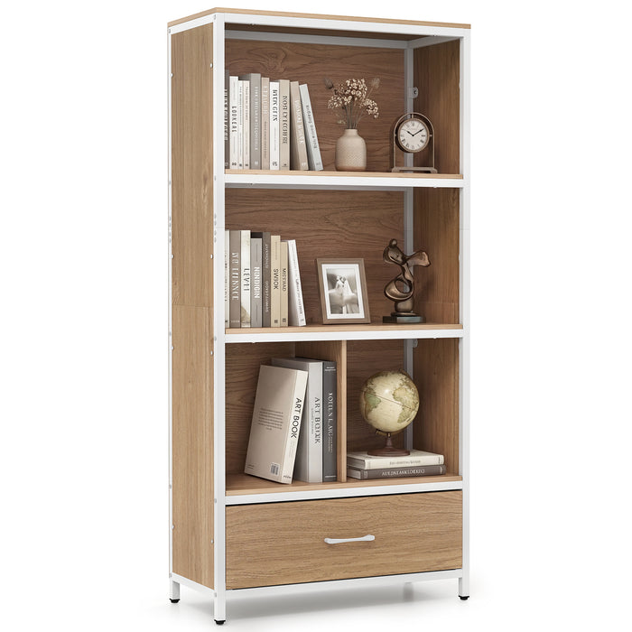5-Tier Bookshelf Freestanding Bookcase with 4 Storage Compartments-Rustic Brown