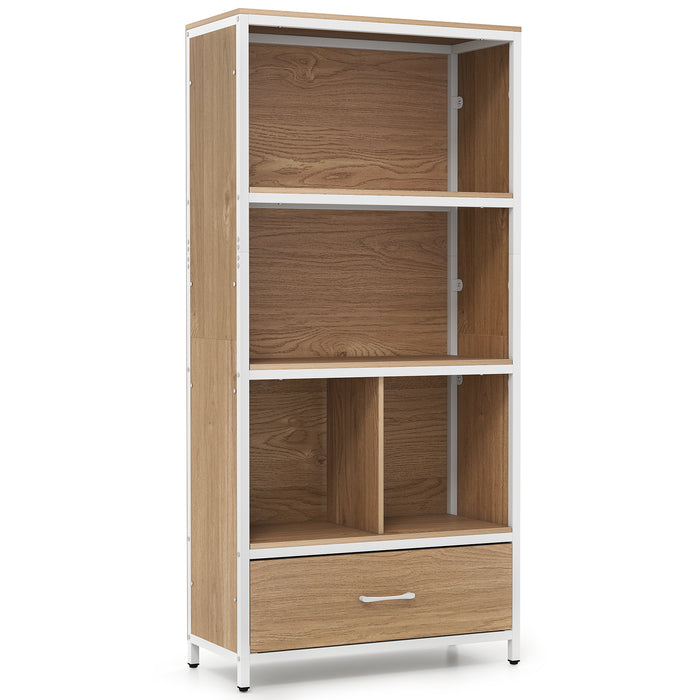 5-Tier Bookshelf Freestanding Bookcase with 4 Storage Compartments-Rustic Brown