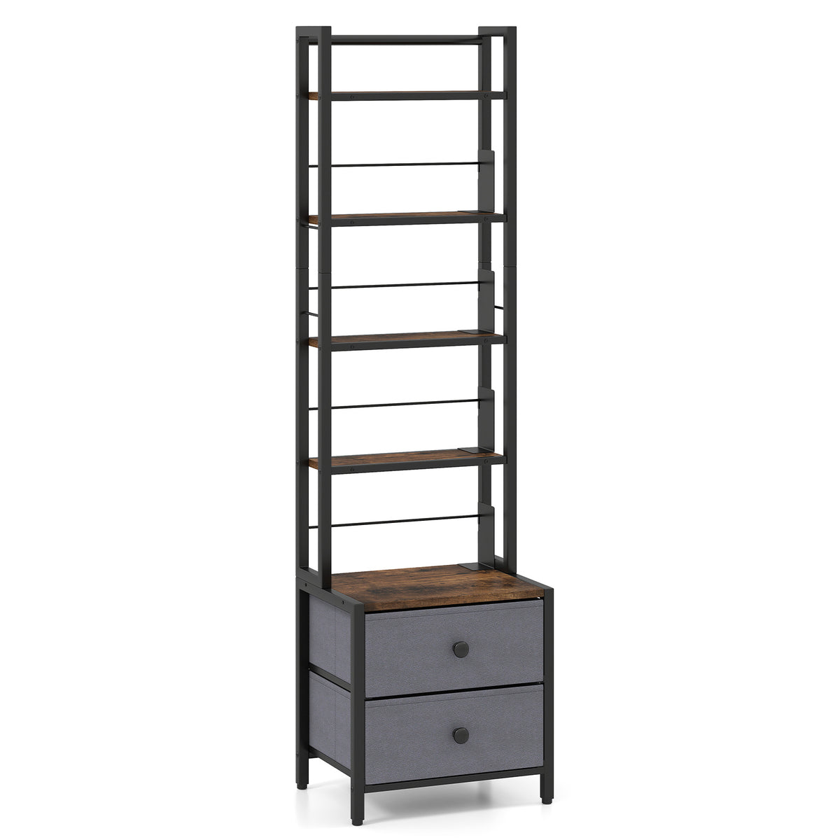 5-Tier CD Storage Rack with Drawers & Adjustable Stoppers for DVDs Books Games-Rustic Brown