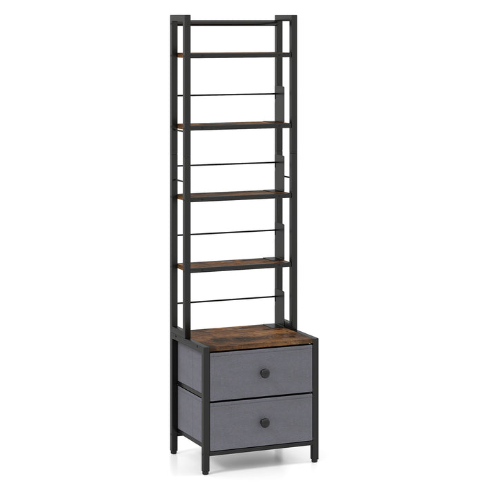 5-Tier CD Storage Rack with Drawers & Adjustable Stoppers for DVDs Books Games-Rustic Brown