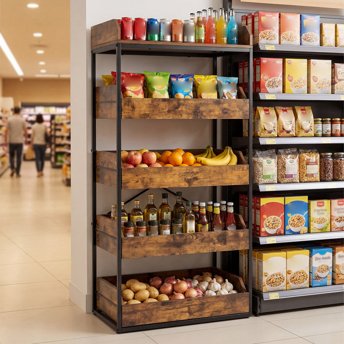 Food Stand Rack 5-Tier Food Storage Rack Retail Snack Display Shelf with 4 Pull-out Dr ...