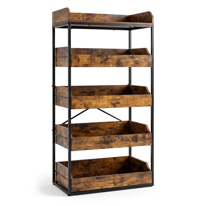 Food Box Rack 5-Tier Food Storage Rack Retail Snack Display Shelf with 4 Pull-out Dr ...