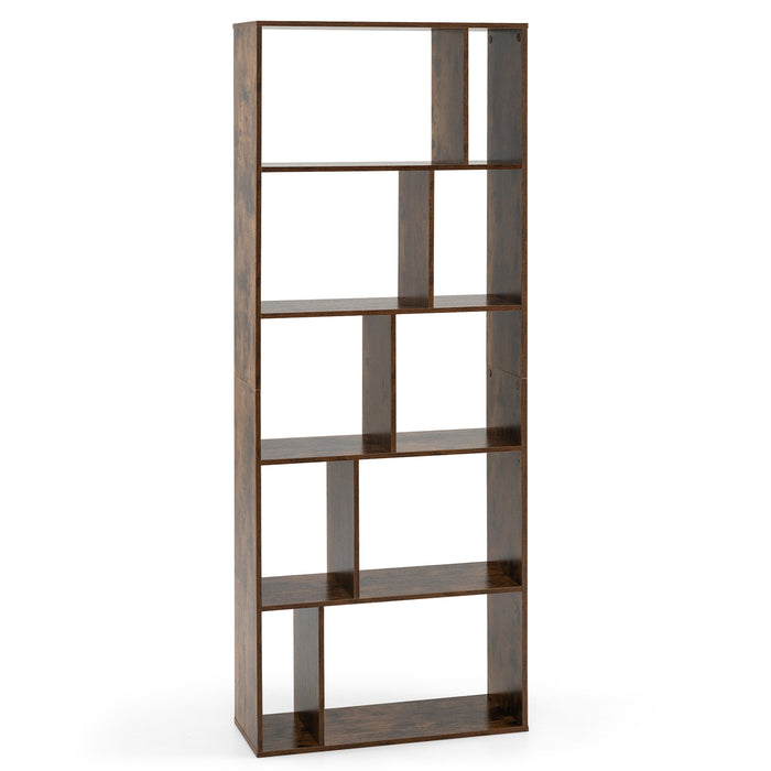 5-Tier Geometric Bookshelf with 10 Open Cubbies-White
