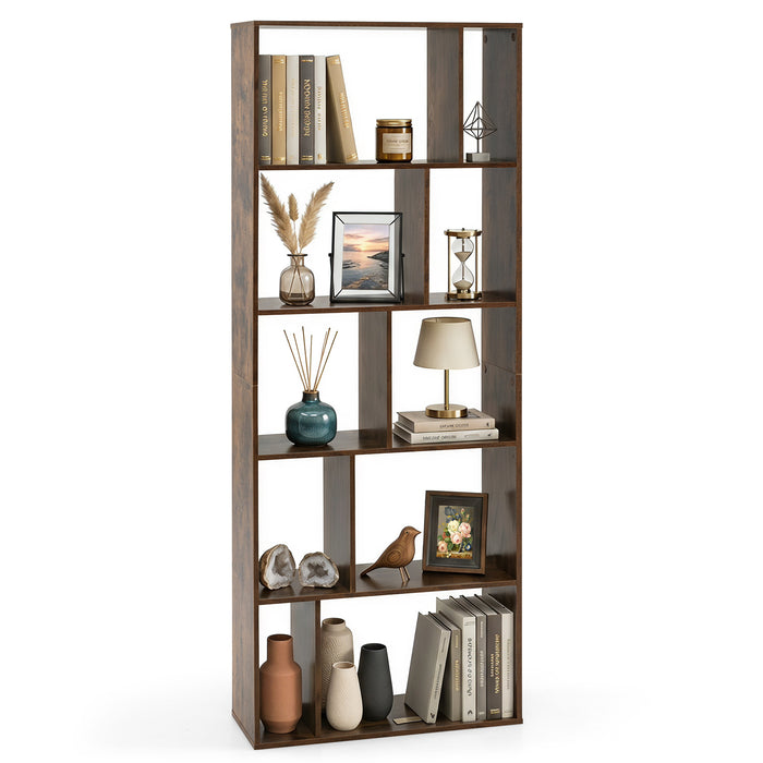 5-Tier Geometric Bookshelf with 10 Open Cubbies-White