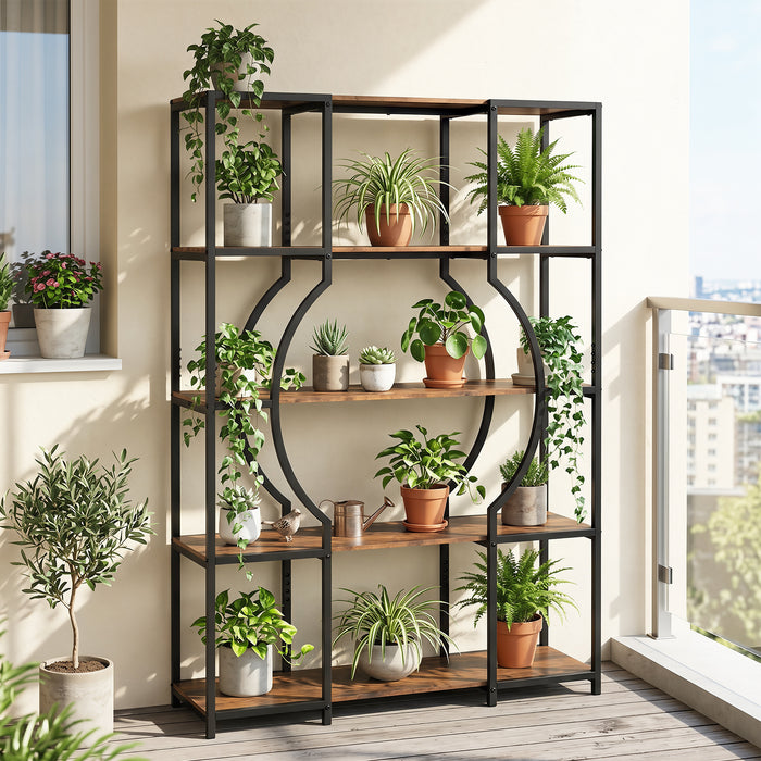 5-Tier Industrial Geometric Display Shelf with Open Shelves-Rustic Brown