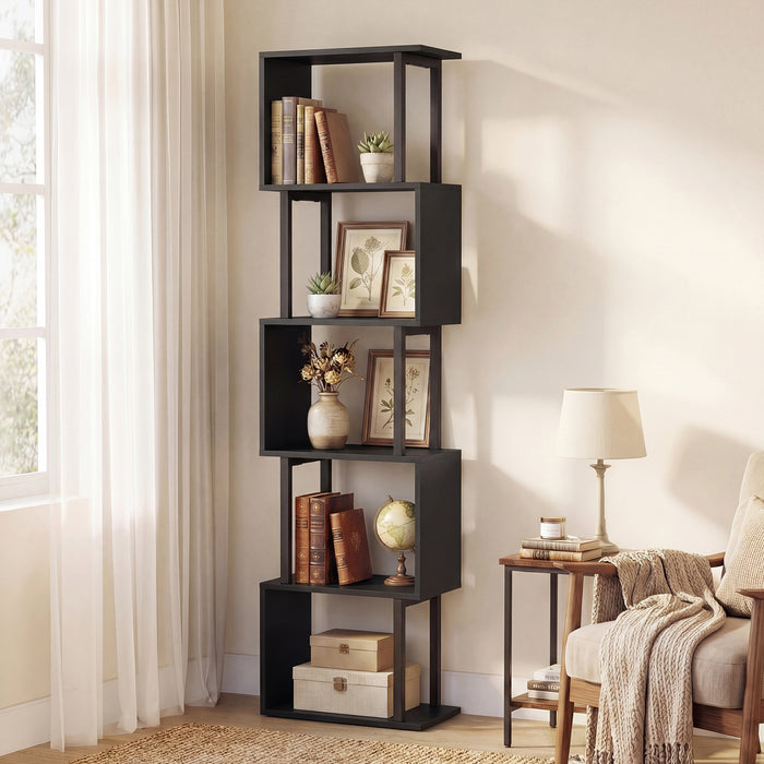 5-Tier Modern Bookshelf with Metal Frame for Home Office-Black