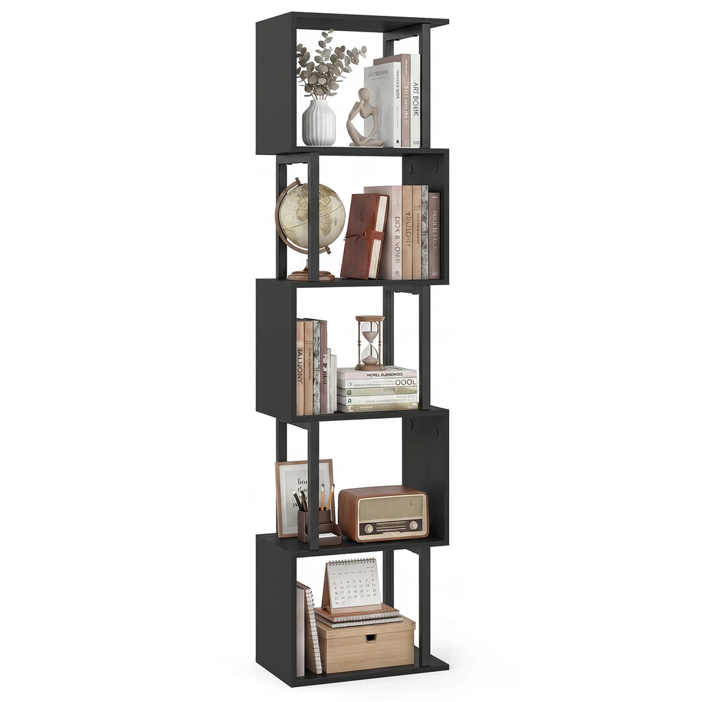 5-Tier Modern Bookshelf with Metal Frame for Home Office-Black