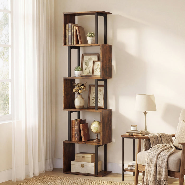 5-Tier Modern Bookshelf with Metal Frame for Home Office-Black
