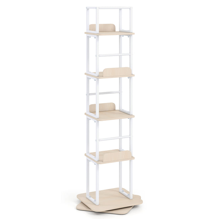 5-Tier Rotating Bookshelf Tower with 360° Spin & Side Rails for Small Spaces-Rustic Brown