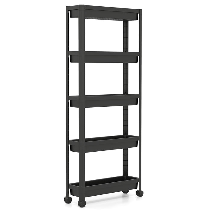 5-Tier Slim Rolling Storage Cart with Smooth Wheels for Kitchen-Black
