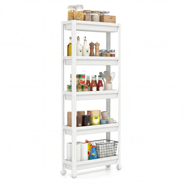 5-Tier Slim Rolling Storage Cart with Smooth Wheels for Kitchen-Black