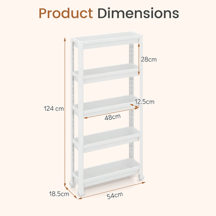 5-Tier Slim Rolling Storage Cart with Smooth Wheels for Kitchen-Black