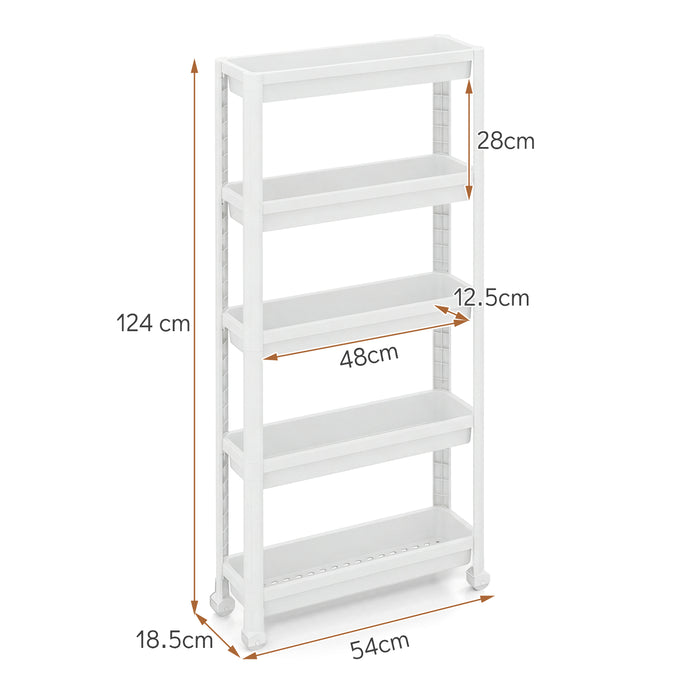 5-Tier Slim Rolling Storage Cart with Smooth Wheels for Kitchen-Black