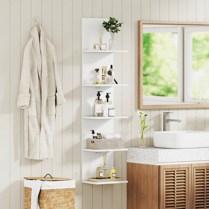 5-Tier Wall Shelves Vertical Floating Storage Shelf Unit-Rustic Brown