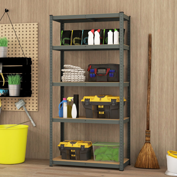 5-Tier Metal Shelving Unit with Adjustable Height for Garages-Silver