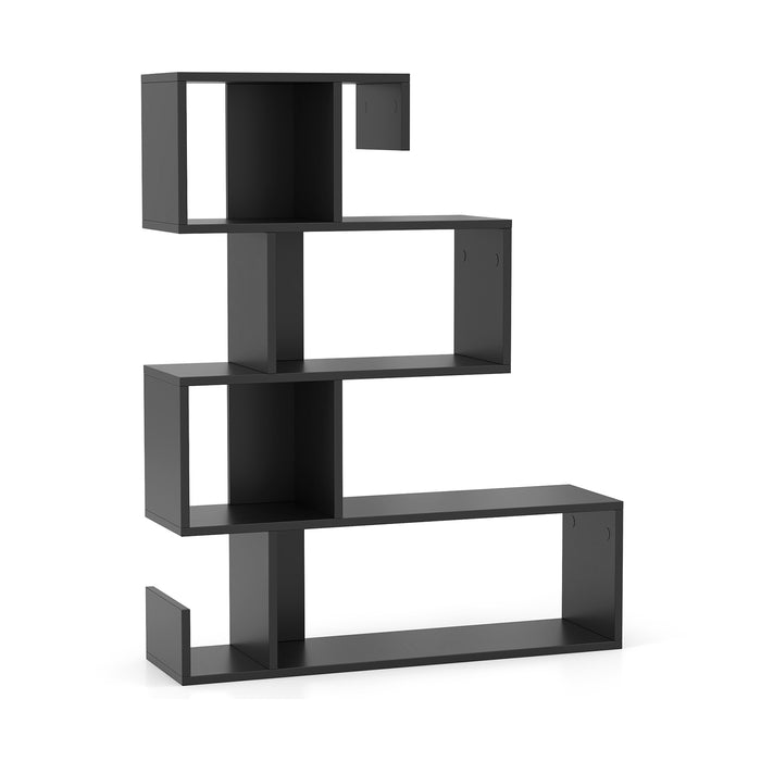 5-Tier S-Shaped Bookshelf - Open Cubes Design and Anti-Toppling Kits in Black - Ideal Storage Solution for Home and Office