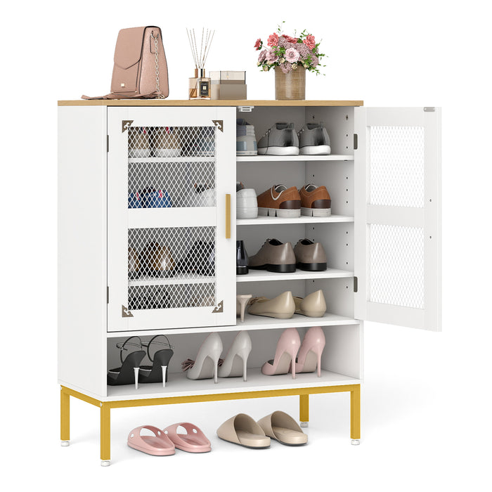 5-Tier Shoe Cabinet with Mesh Doors and Adjustable Shelves-Black