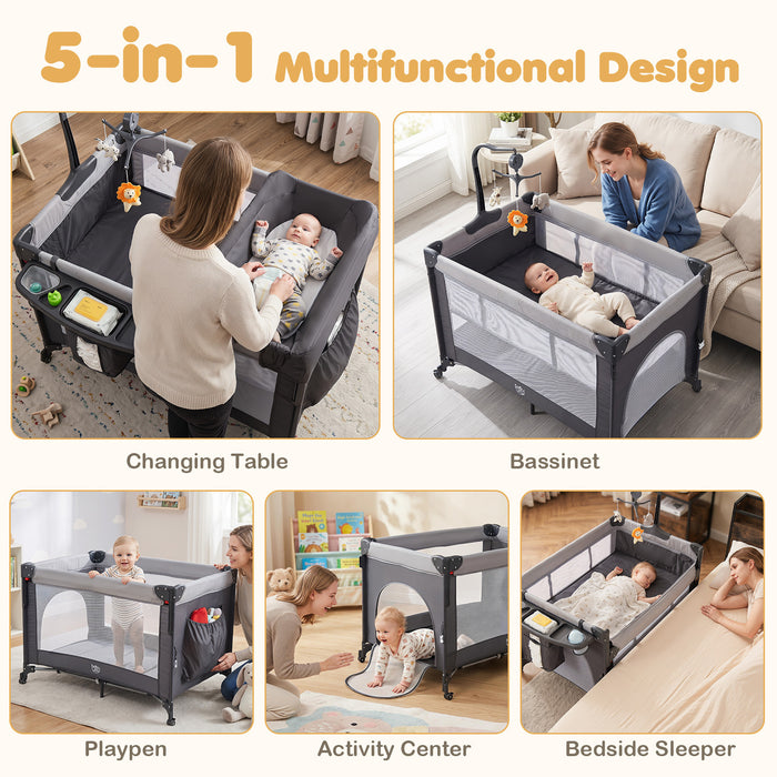 5 in 1 Baby Pack and Play Infant Bedside Sleeper with Mattress-