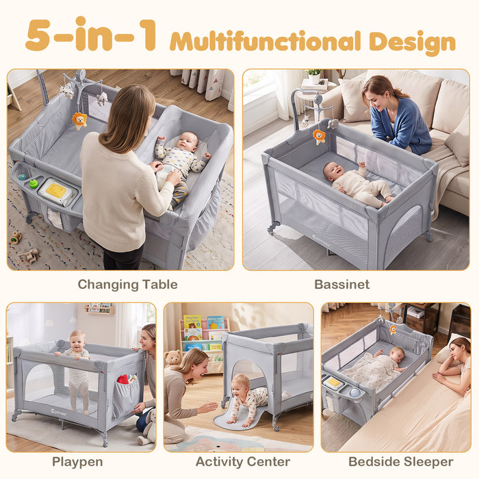 5 in 1 Baby Pack and Play Infant Bedside Sleeper with Mattress-