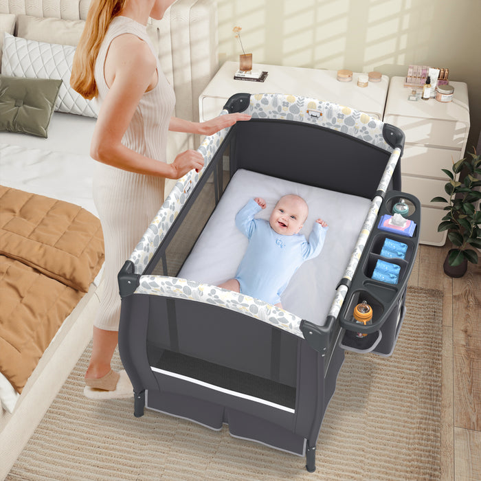 5 in 1 Portable Pack and Play with Bassinet and Mattress-