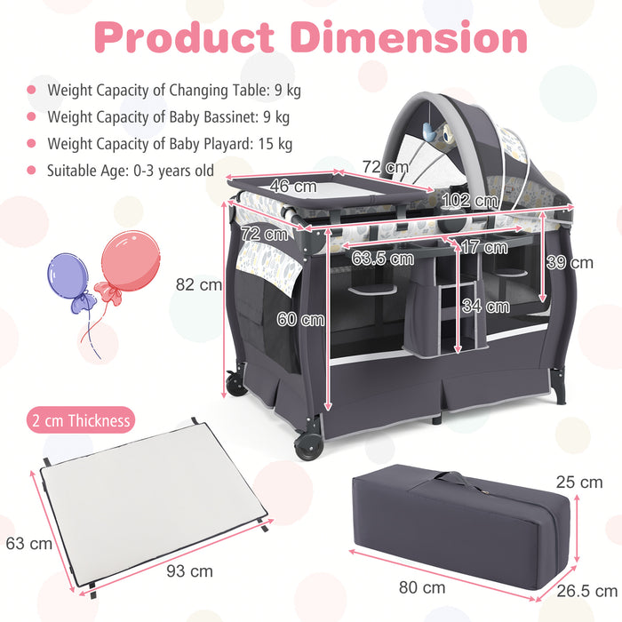 5 in 1 Portable Pack and Play with Bassinet and Mattress-