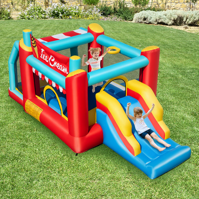 5-in-1 Ice Cream Inflatable Bounce House with Basketball Hoop and Ball Pit