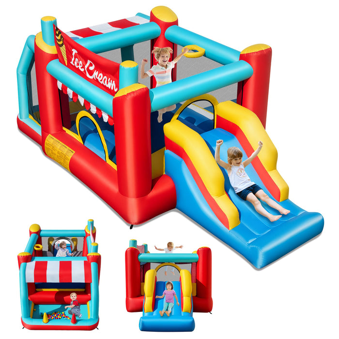 5-in-1 Ice Cream Inflatable Bounce House with Basketball Hoop and Ball Pit