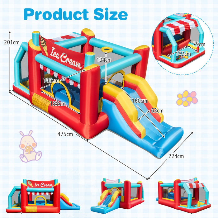 5-in-1 Ice Cream Inflatable Bounce House with Basketball Hoop and Ball Pit