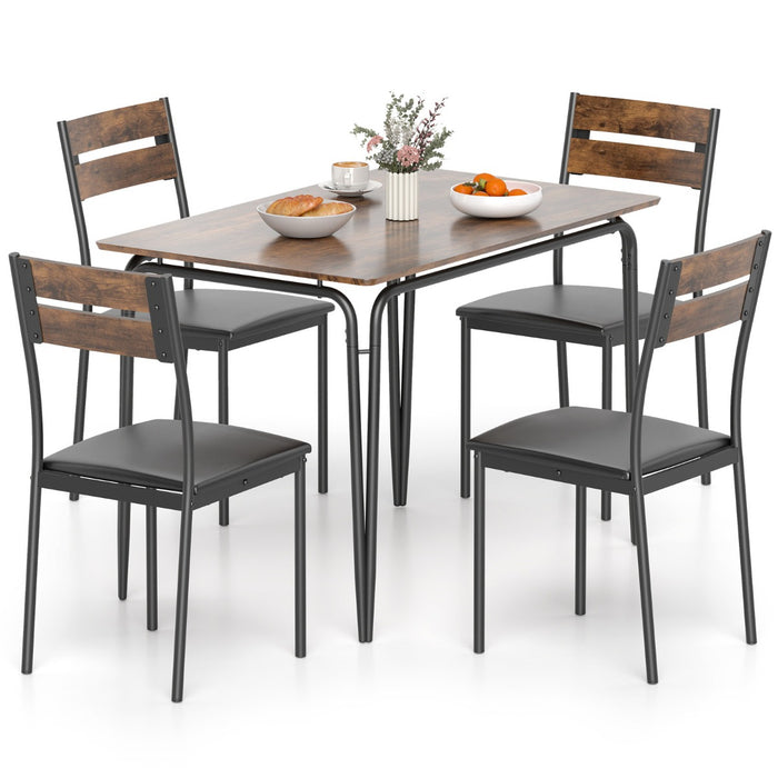 5-Piece Industrial Rectangular Kitchen Table and 4 Armless Chairs with Upholstered Seat and Spindle Back-