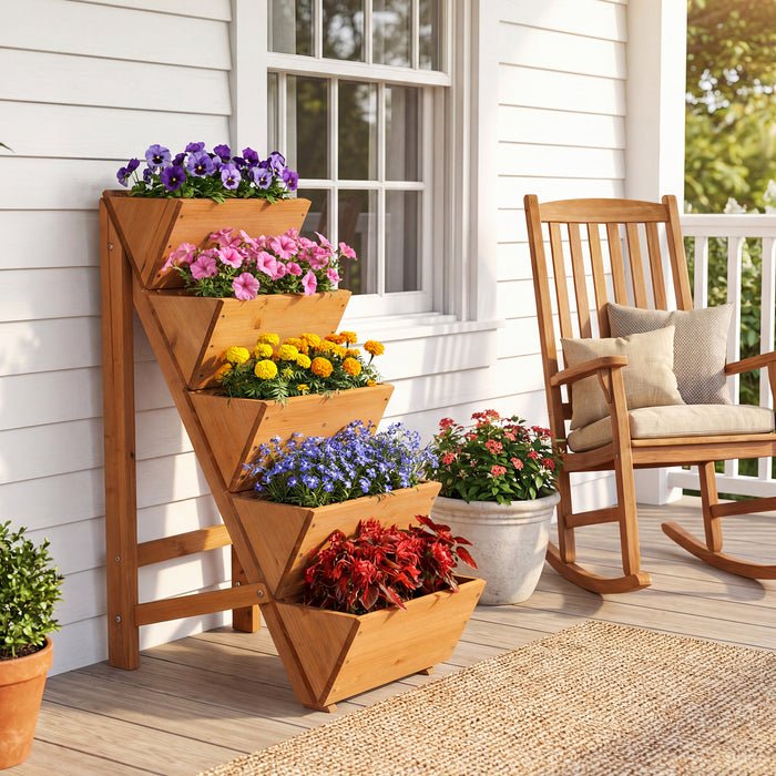 5-tier Vertical Raised Garden Bed Wood Elevated Planter Box-