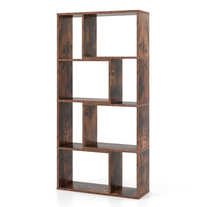 5-Tier Geometric Bookshelf with 8 Cubes Floor Standing Open Display-Brown