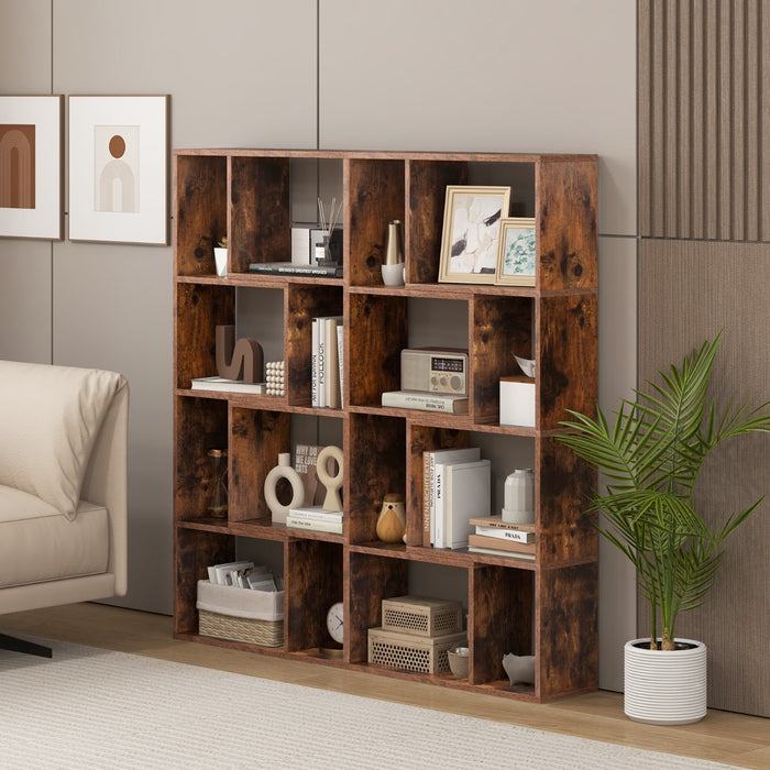 5-Tier Geometric Bookshelf with 8 Cubes Floor Standing Open Display-Brown