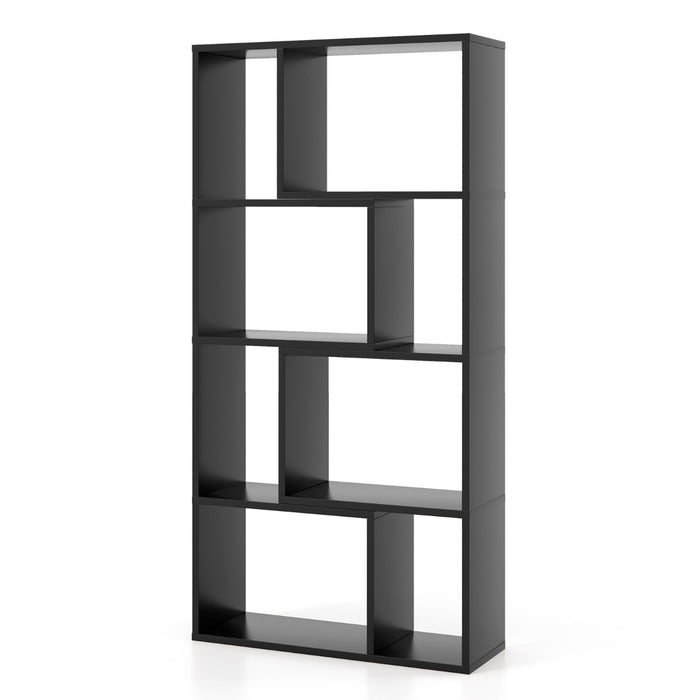 5-Tier Geometric Bookshelf with 8 Cubes Floor Standing Open Display-Brown