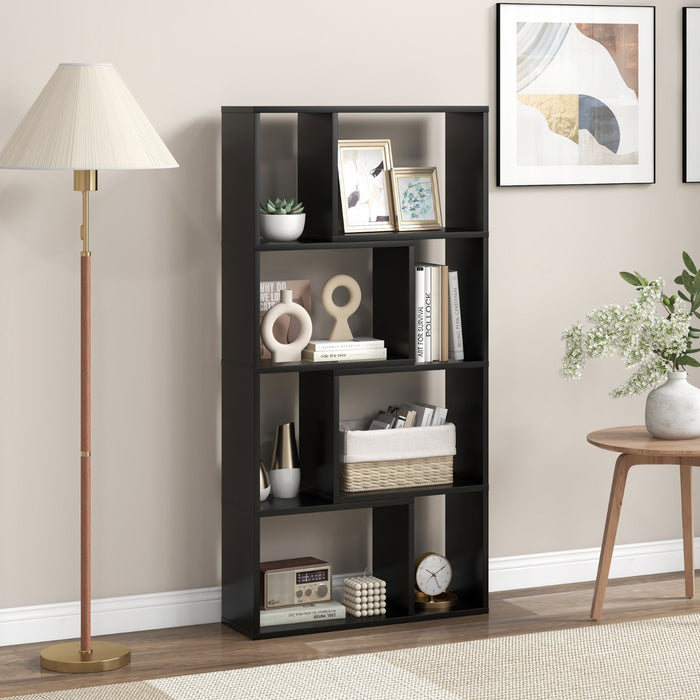 5-Tier Geometric Bookshelf with 8 Cubes Floor Standing Open Display-Brown