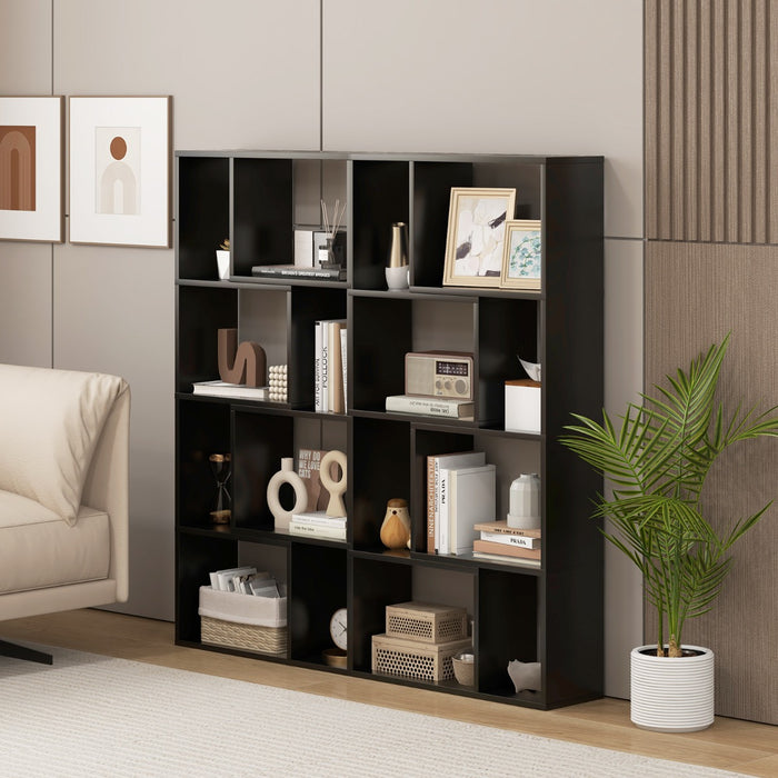 5-Tier Geometric Bookshelf with 8 Cubes Floor Standing Open Display-Brown
