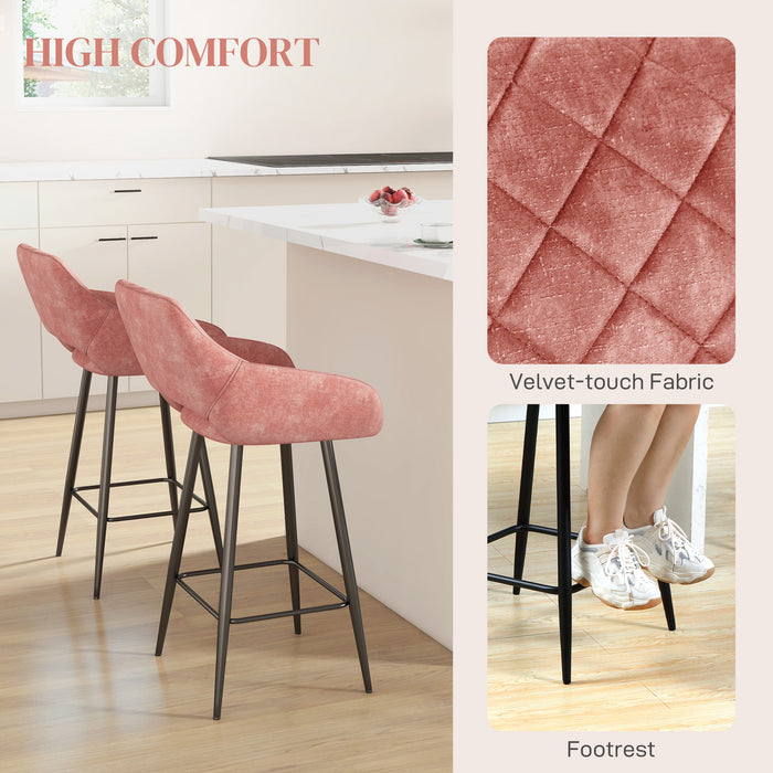 Velvet-Feel Swivel Barstools, Set of 2 - Plush Pink Finish - Ideal for Kitchen Counter and Home Bar Comfort Seating