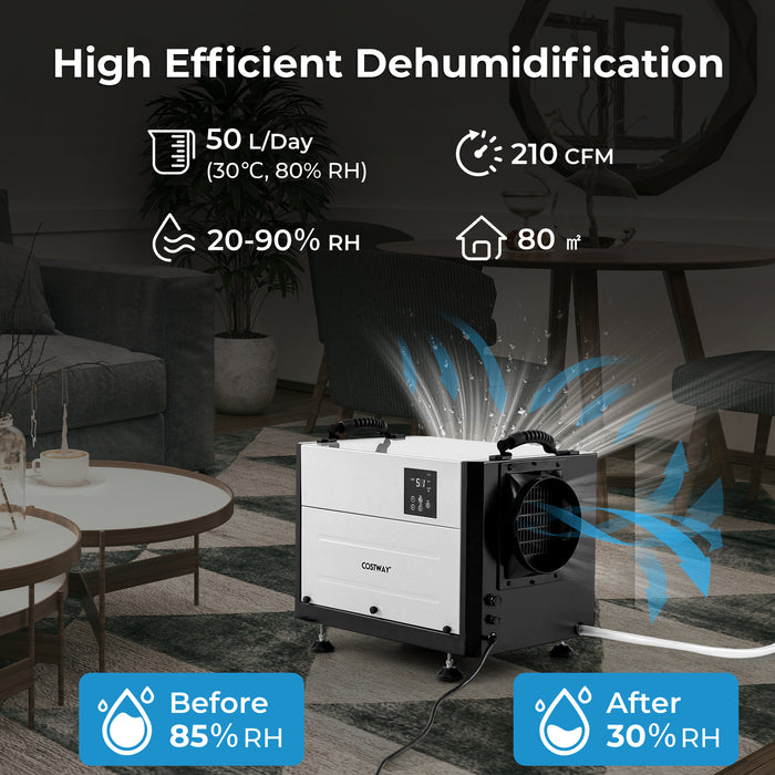 50/70L/Day Industrial Dehumidifier with Pump and Drain Hose-Blue-70L