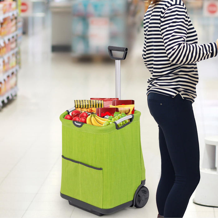 50L Folding Shopping Cart with 3 Pockets and Retractable Handlebar-