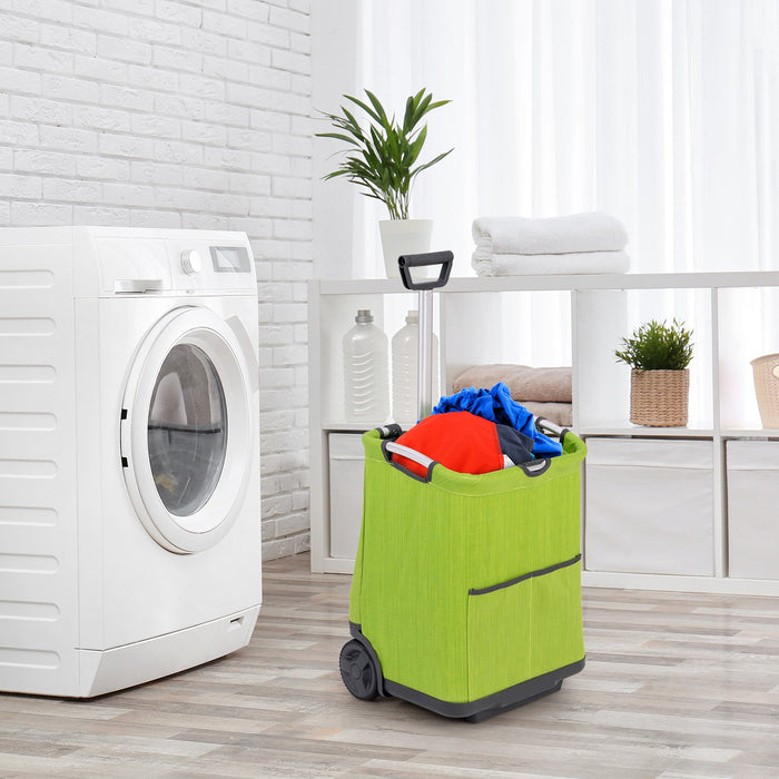 50L Folding Shopping Cart with 3 Pockets and Retractable Handlebar-