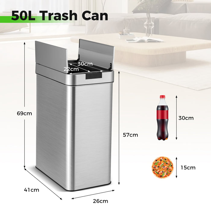 50L Slim Kitchen Trash Can with Wing Lids-