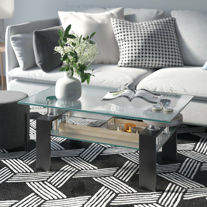 Modern Glass Coffee Tea Table with Open Shelf-