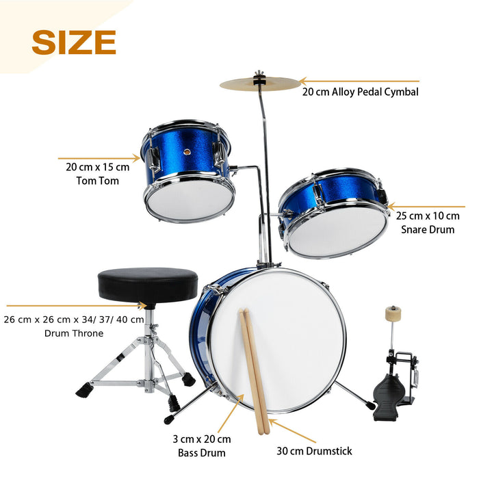 Children's Drum Set with a Pair of Hardwood Drumsticks and Cushioned Stool-