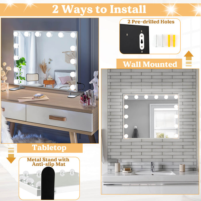50 x 43 cm Tabletop Wall Mirror with LED Lights